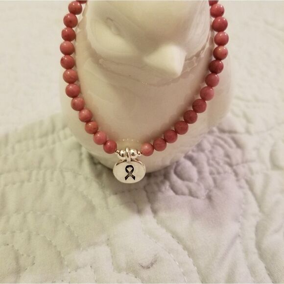 Hand Crafted Rhodochrosite Breast Cancer Awareness - Picture 2 of 2